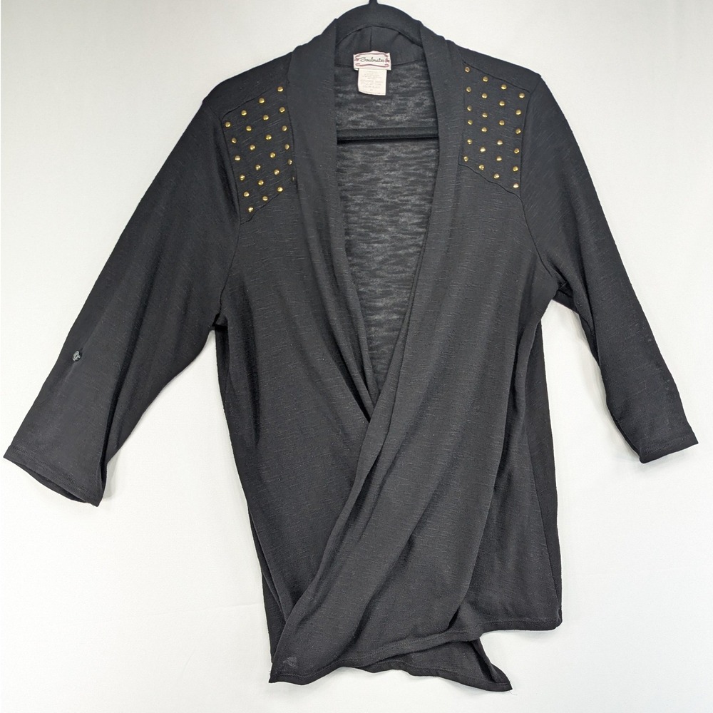 Soulmates Black Studded Wrap Draped Cardigan Sweater‎ 2X